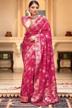 Rani Pink Color Banarasi Jacquard Zari Weaving Saree