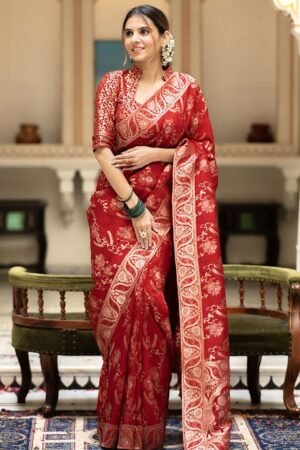 Red Color Banarasi Jacquard Zari Weaving Saree