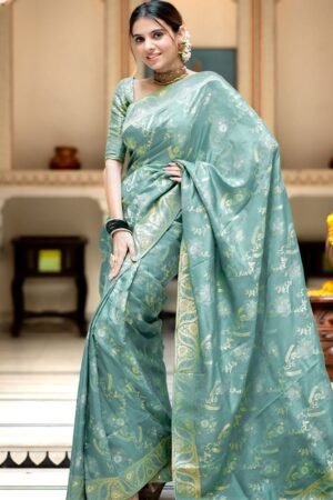 Sky Color Banarasi Jacquard Zari Weaving Saree