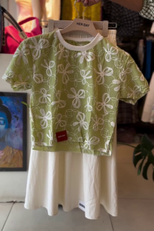 GREEN FLORAL EMBROIDERED COTTON TOP