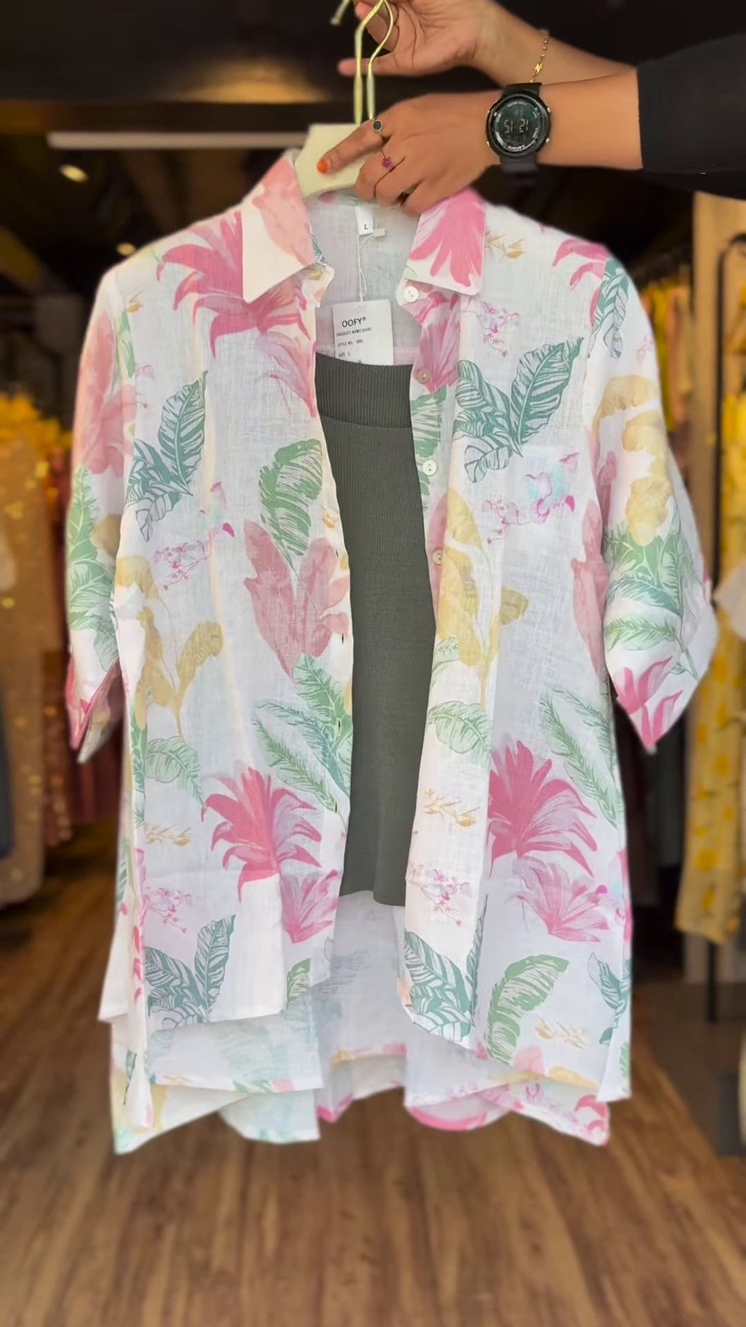 Tropic Whisper Cotton Shirt – Pastel Leaf Print Resortwear - Image 2