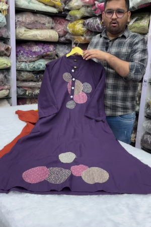 Purple Abstract Embroidered Kurti – Trendy A-line Casual Wear