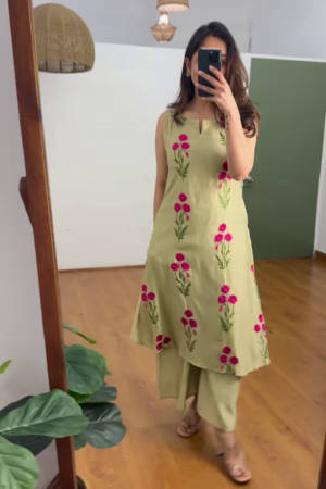 Olive Bloom Embroidered Co-Ord Set – Ethnic Charm with a Modern Twist