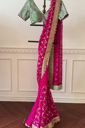 Pink and Gold Embroidered Unstitched Gharara Suit Set