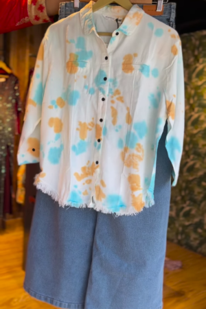 Pastel Tie-Dye Shirt with Denim Culottes – Street Style Co-ord Set