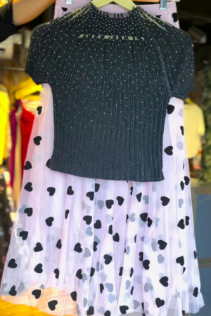 Black Glitter Top with Pink Heart Net Skirt – Magical Glam Co-ord Set