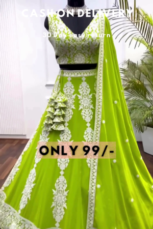 Lime Zest: Embroidered Woven Lehenga Choli Set