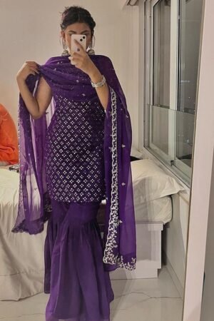 Mansi in Purple Color Sequence Work Soft Georgette Designer Three Piece Suit